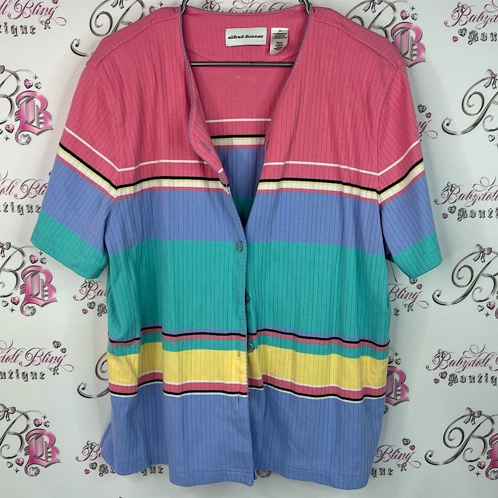 Alfred Dunner button up rainbow vintage Multicolor Striped Button Down Shirt